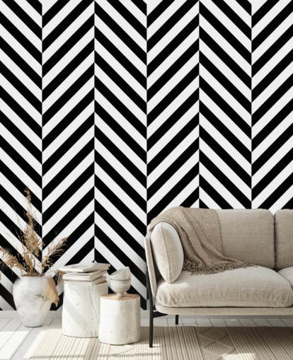black and white customisable chevron wallpaper mural called Black and White Herringbone black and white customisable chevron wallpaper mural called Black and White Herringbone