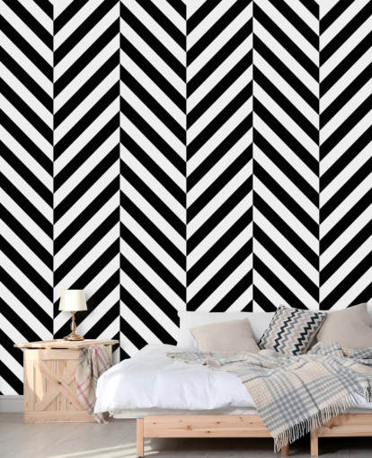 black and white customisable chevron wallpaper mural called Black and White Herringbone