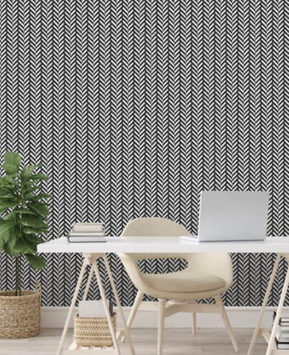 grey and white customisable herringbone wallpaper mural called Grey Herringbone for bedrooms and home offices