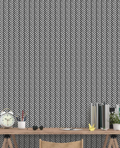 gray and white customizable herringbone wallpaper mural called Gray Herringbone for bedrooms and home offices