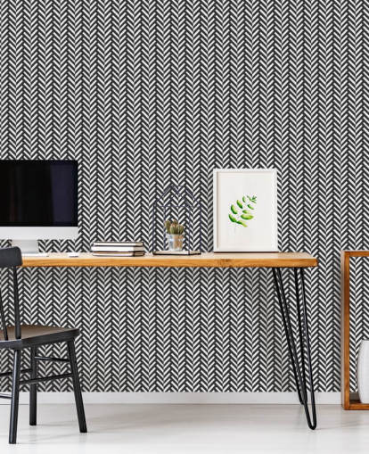 grey and white customisable herringbone wallpaper mural called Grey Herringbone for bedrooms and home offices