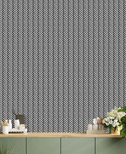 gray and white customizable herringbone wallpaper mural called Gray Herringbone for bedrooms and home offices