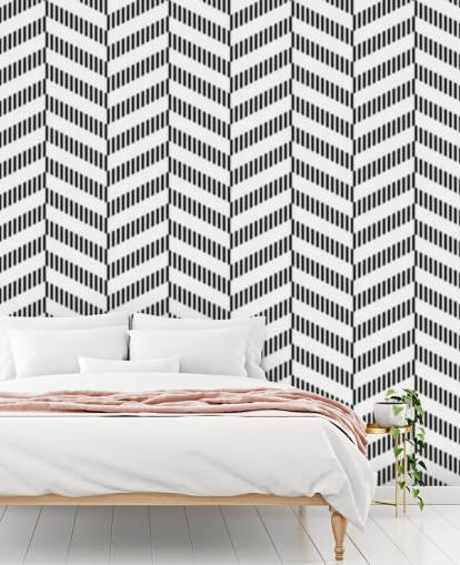 zwart-wit visgraatbehang met de naam Coal Herringbone voor badkamers en keukens zwart-wit visgraatbehang met de naam Coal Herringbone voor badkamers en keukens