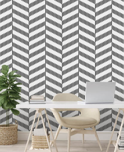 papier peint mural à chevrons noir et blanc appelé Coal Herringbone pour les salles de bain et les cuisines