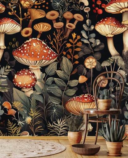 mörk anpassad svamp tapet väggmålning som heter Vintage Mushrooms 