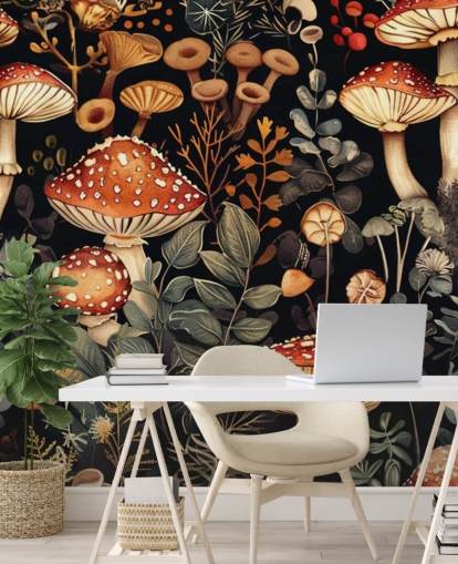 mörk anpassad svamp tapet väggmålning som heter Vintage Mushrooms 