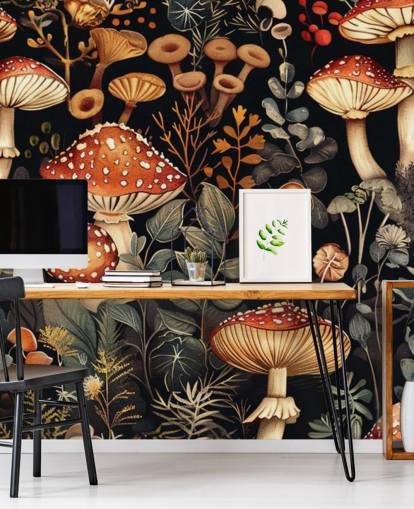 dunkles individuelles Pilztapeten-Wandbild namens Vintage Mushrooms 