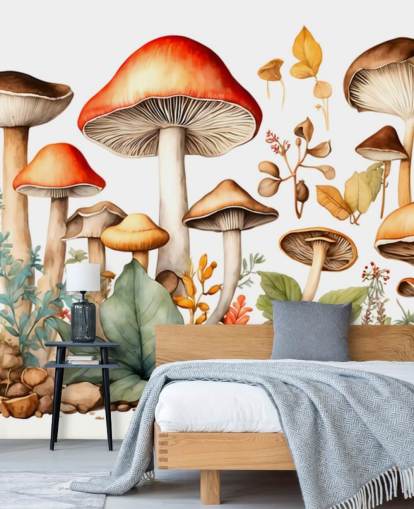 colorido mural de pared de hongos personalizado llamado Watercolour Mushrooms 