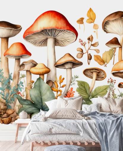 colorido mural de pared de hongos personalizado llamado Watercolour Mushrooms 