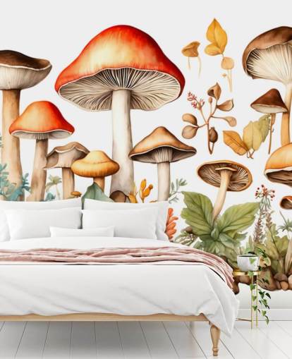 colorido mural de pared de hongos personalizado llamado Watercolour Mushrooms 
