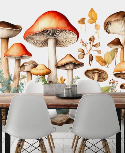 colorido mural de pared de hongos personalizado llamado Watercolour Mushrooms 
