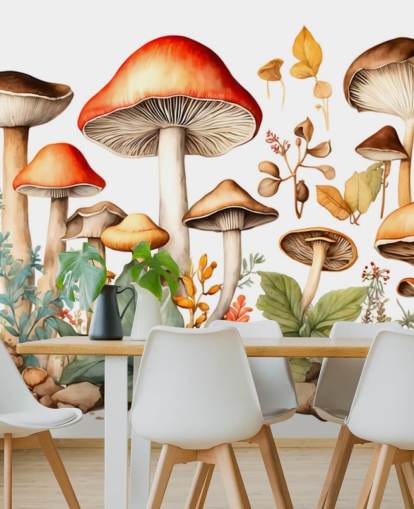colorful custom mushroom wall mural called Watercolor Mushrooms 
