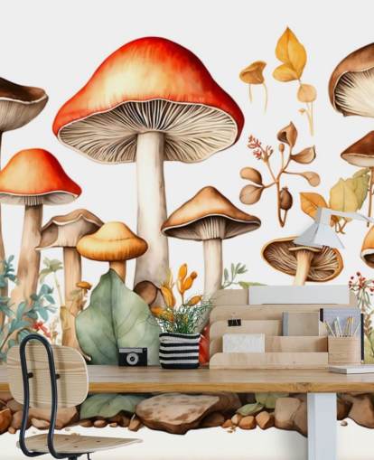 colorful custom mushroom wall mural called Watercolor Mushrooms 