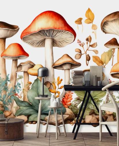 colorido mural de pared de hongos personalizado llamado Watercolour Mushrooms 