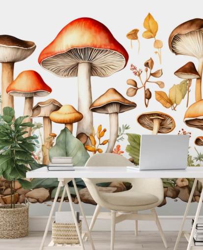 colorido mural de pared de hongos personalizado llamado Watercolour Mushrooms 