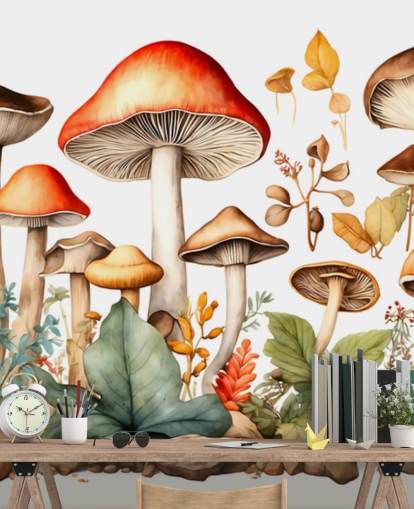 farbenfrohes individuelles Pilz-Wandbild namens Watercolour Mushrooms 