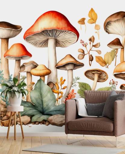 fresque murale colorée personnalisée en forme de champignons appelée Watercolour Mushrooms fresque murale colorée personnalisée en forme de champignons appelée Watercolour Mushrooms