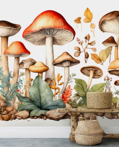 mural de parede de cogumelos personalizado colorido chamado Watercolour Mushrooms 