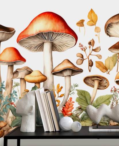 colorido mural de pared de hongos personalizado llamado Watercolour Mushrooms colorido mural de pared de hongos personalizado llamado Watercolour Mushrooms