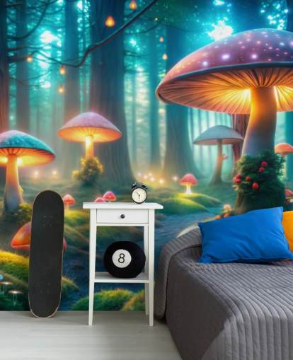 colourful kids wallpaper mural called Magical Mushrooms for childrens' bedrooms