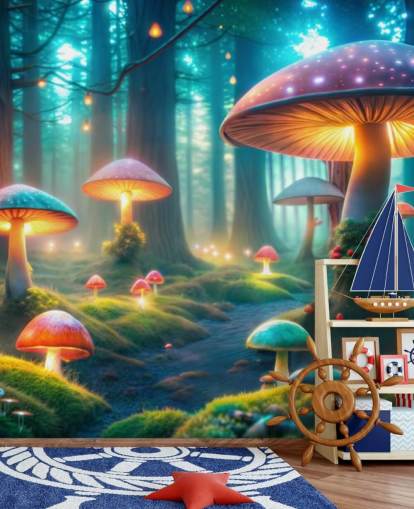 colourful kids wallpaper mural called Magical Mushrooms for childrens' bedrooms