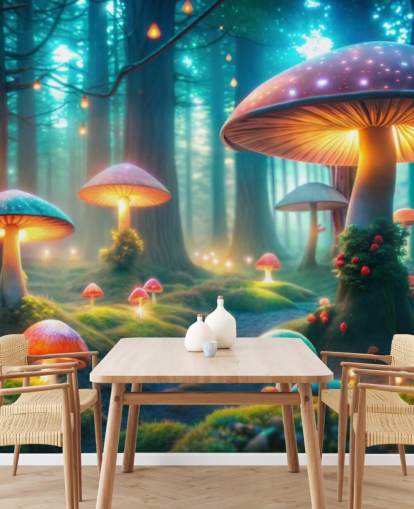 colorful kids wallpaper mural called Magical Mushrooms for childrens' bedrooms colorful kids wallpaper mural called Magical Mushrooms for childrens' bedrooms