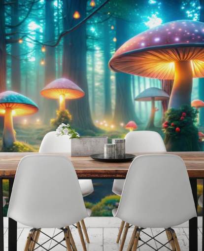 colourful kids wallpaper mural called Magical Mushrooms for childrens' bedrooms