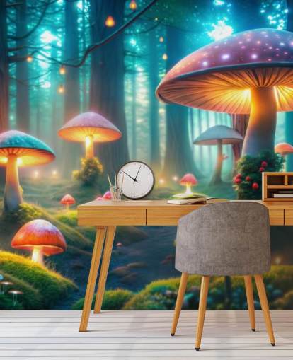 colourful kids wallpaper mural called Magical Mushrooms for childrens' bedrooms