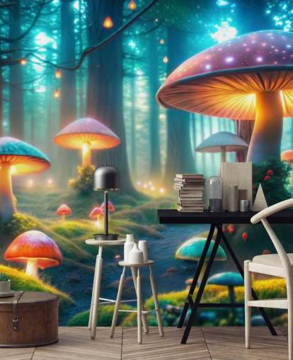 colorful kids wallpaper mural called Magical Mushrooms for childrens' bedrooms colorful kids wallpaper mural called Magical Mushrooms for childrens' bedrooms