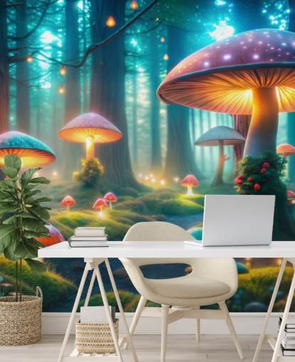 Buntes Tapeten-Wandbild für Kinder namens Magical Mushrooms für Kinderzimmer