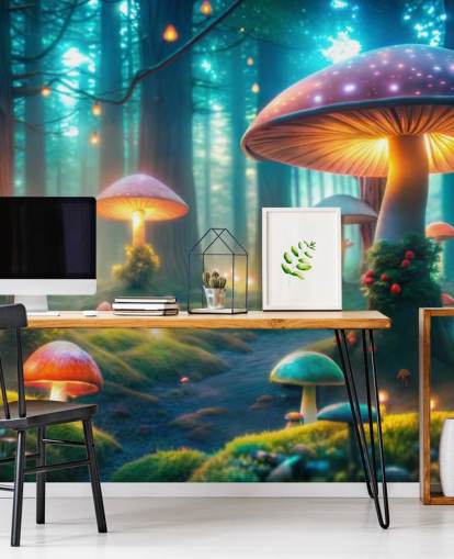 värikäs lasten taustakuvamaalaus nimeltä Magical Mushrooms lasten makuuhuoneisiin värikäs lasten taustakuvamaalaus nimeltä Magical Mushrooms lasten makuuhuoneisiin