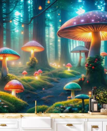 colorful kids wallpaper mural called Magical Mushrooms for childrens' bedrooms