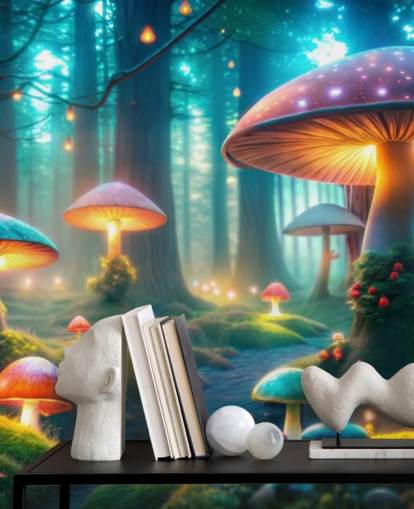 colourful kids wallpaper mural called Magical Mushrooms for childrens' bedrooms