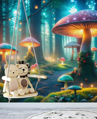 Buntes Tapeten-Wandbild für Kinder namens Magical Mushrooms für Kinderzimmer