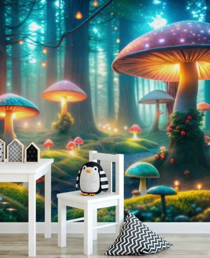 colourful kids wallpaper mural called Magical Mushrooms for childrens' bedrooms