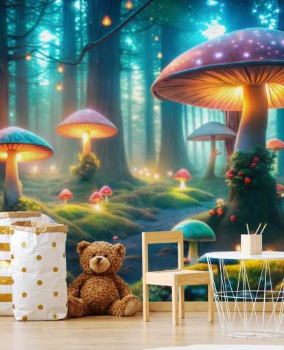 colourful kids wallpaper mural called Magical Mushrooms for childrens' bedrooms