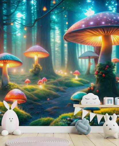 colourful kids wallpaper mural called Magical Mushrooms for childrens' bedrooms