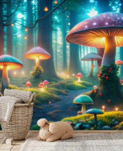papier peint mural coloré pour enfants appelé Magical Mushrooms pour les chambres d'enfants