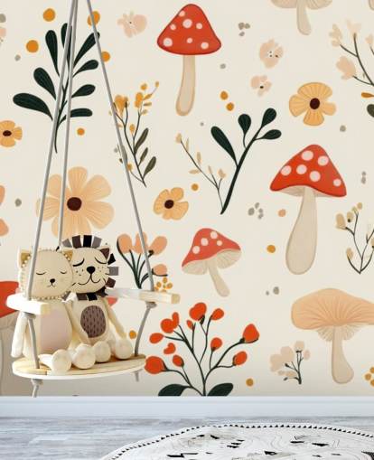 punainen ja valkoinen sieni-taustakuvamaalaus nimeltä Charming Cartoon Mushroom lasten makuuhuoneisiin ja lastentarhoihin punainen ja valkoinen sieni-taustakuvamaalaus nimeltä Charming Cartoon Mushroom lasten makuuhuoneisiin ja lastentarhoihin