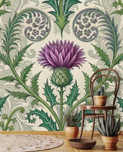 Wandbild Schottische Distel-Tapete in Violett und Grün, personalisierbar, für Wohnzimmer, Schlafzimmer und mehr Wandbild Schottische Distel-Tapete in Violett und Grün, personalisierbar, für Wohnzimmer, Schlafzimmer und mehr