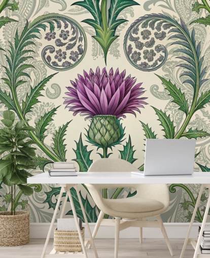 purple and green customisable thistle wallpaper mural called Scottish Thistle for living rooms, bedrooms and more
