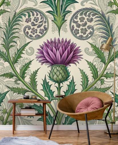 purple and green customizable thistle wallpaper mural called Scottish Thistle for living rooms, bedrooms and more purple and green customizable thistle wallpaper mural called Scottish Thistle for living rooms, bedrooms and more