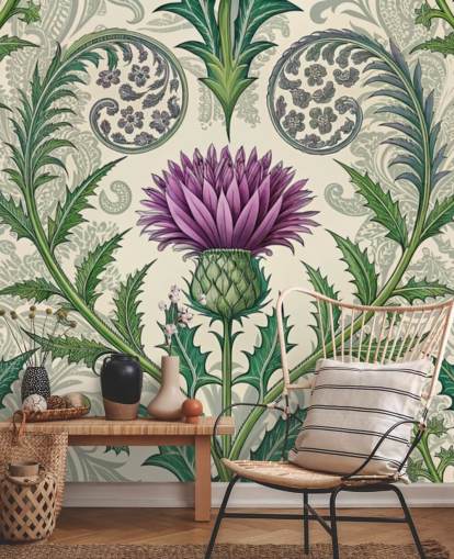 purple and green customizable thistle wallpaper mural called Scottish Thistle for living rooms, bedrooms and more purple and green customizable thistle wallpaper mural called Scottish Thistle for living rooms, bedrooms and more
