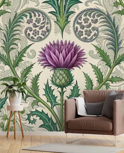 purple and green customizable thistle wallpaper mural called Scottish Thistle for living rooms, bedrooms and more purple and green customizable thistle wallpaper mural called Scottish Thistle for living rooms, bedrooms and more