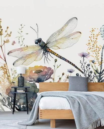 colorful customizable dragonfly wallpaper mural called Dragonfly Watercolor for bedrooms and living rooms colorful customizable dragonfly wallpaper mural called Dragonfly Watercolor for bedrooms and living rooms