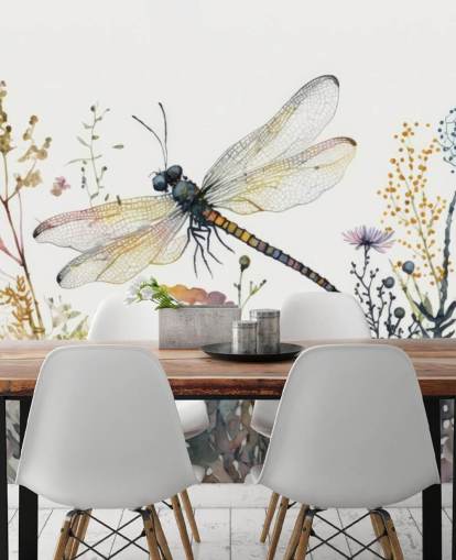 Buntes personalisierbares Libellentapeten-Wandbild namens Dragonfly Watercolour für Schlafzimmer und Wohnzimmer