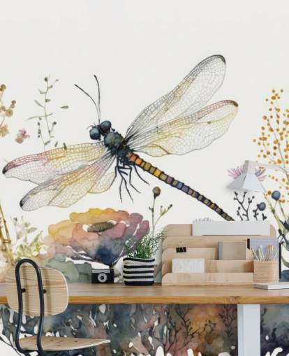 colorful customizable dragonfly wallpaper mural called Dragonfly Watercolor for bedrooms and living rooms colorful customizable dragonfly wallpaper mural called Dragonfly Watercolor for bedrooms and living rooms