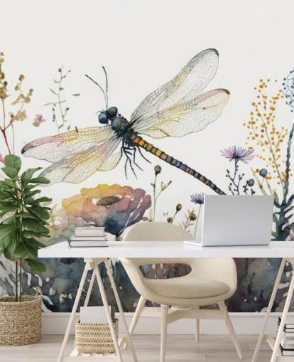 colourful customisable dragonfly wallpaper mural called Dragonfly Watercolour for bedrooms and living rooms