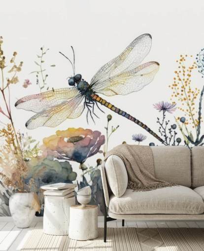 colorido mural de papel pintado de libélulas personalizable llamado Dragonfly Watercolour para dormitorios y salas de estar colorido mural de papel pintado de libélulas personalizable llamado Dragonfly Watercolour para dormitorios y salas de estar