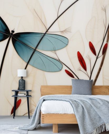 anpassad trollslända väggmålning kallad Dragonfly Mosaic för sovrum och vardagsrum